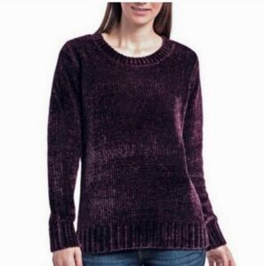 Orvis Classic Collection Chenille Sweater Deep Plum Purple Ribbed Knit Crewneck